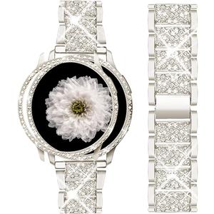 Mosonio Compatible with Samsung Galaxy Watch with Protective Cover Case, Bling Metal Galaxy Watch Band for Women, Size: Galaxy Watch FE/5/4 40mm