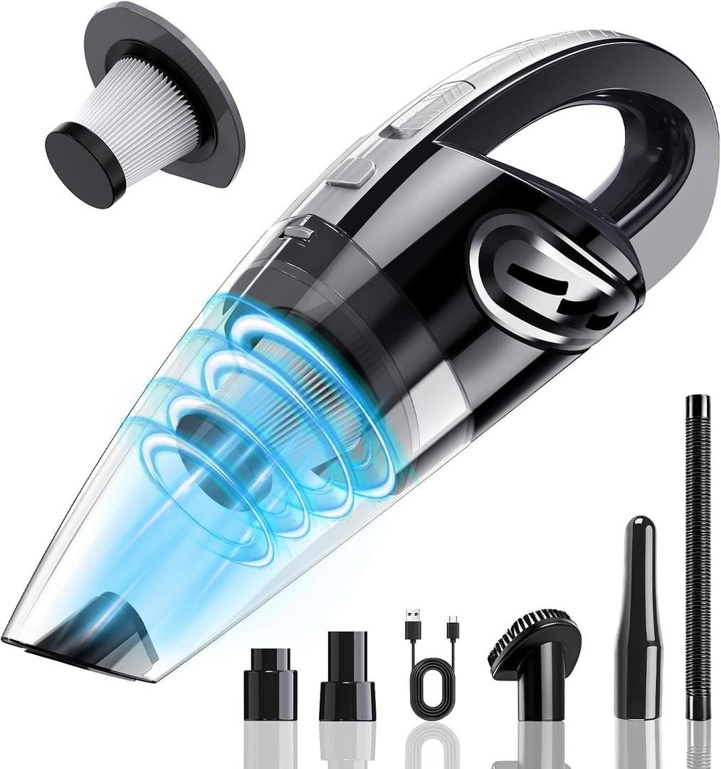 Handheld Vacuum Cordless, 15000Pa Powerful Car Vacuum Cleaner - 7800mAh Rechargeable Portable Mini Vacuum with 70000RPM Motor, 5 Nozzles, Low Noise, Washable Filter, for Car, Home, Office, Pet