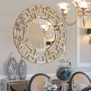 Chende Gold Mirrors for Decor, 32'' Round Wall Mirror with Beveled Glass Frame, Modern Decorative Mirror with Wood Frame for Living Room, Entryway, Dining Room, Bathroom