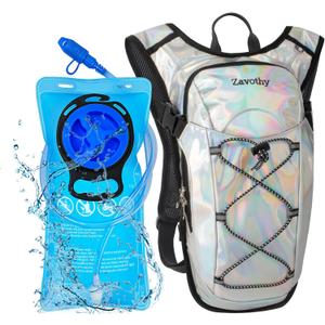 Reflective Hydration Backpack, Hydration Pack - Water Backpack with 2L/3L Hydration Bladder, Essential for Festivals - Rave Hydration Pack for Hiking, Running, Cycling, and Festivals (2L Bladder, Pearl White)