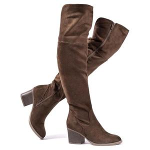 katliu Women's Thigh High Boots Sexy Stacked Block Heel Boots Over the Knee Brown 8