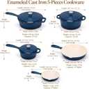 QuliMetal 5-Piece Navy Blue Enameled Cast Iron Cookware Set, Navy Blue 5PC-A