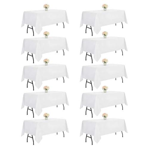 DRESSMAKER 10 Pack White Table Cloth Rectangle 60x102 Inches Polyester Tablecloth for 6ft Tables Washable Fabric Bulk Table Cloths for Party, Wedding Banquet