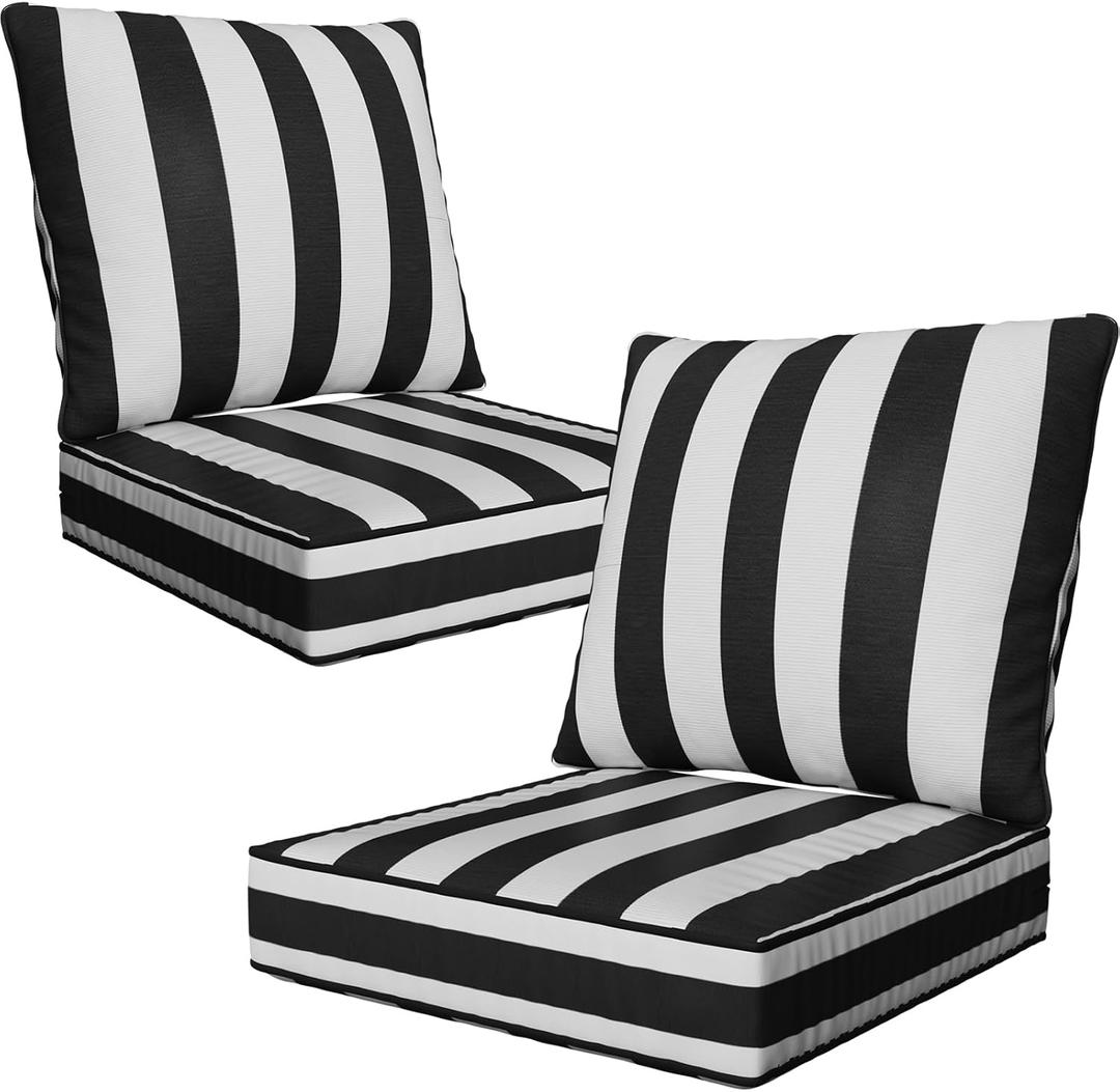 24" x 24" x 6" Outdoor Deep Seat Cushions Set - 2 Set Waterproof & Fade Resistant Patio Furniture Replacement Cushions, Non-Slip Outdoor Cushions Fit Loveseats, Couches, Chairs, Sofas.