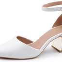 BCTEX COLL Womens Pointed Toe Pumps Shoes Ankle Strap Chunky Low Heels Metal Lined Sandals Designed for Women (White), size 8.5