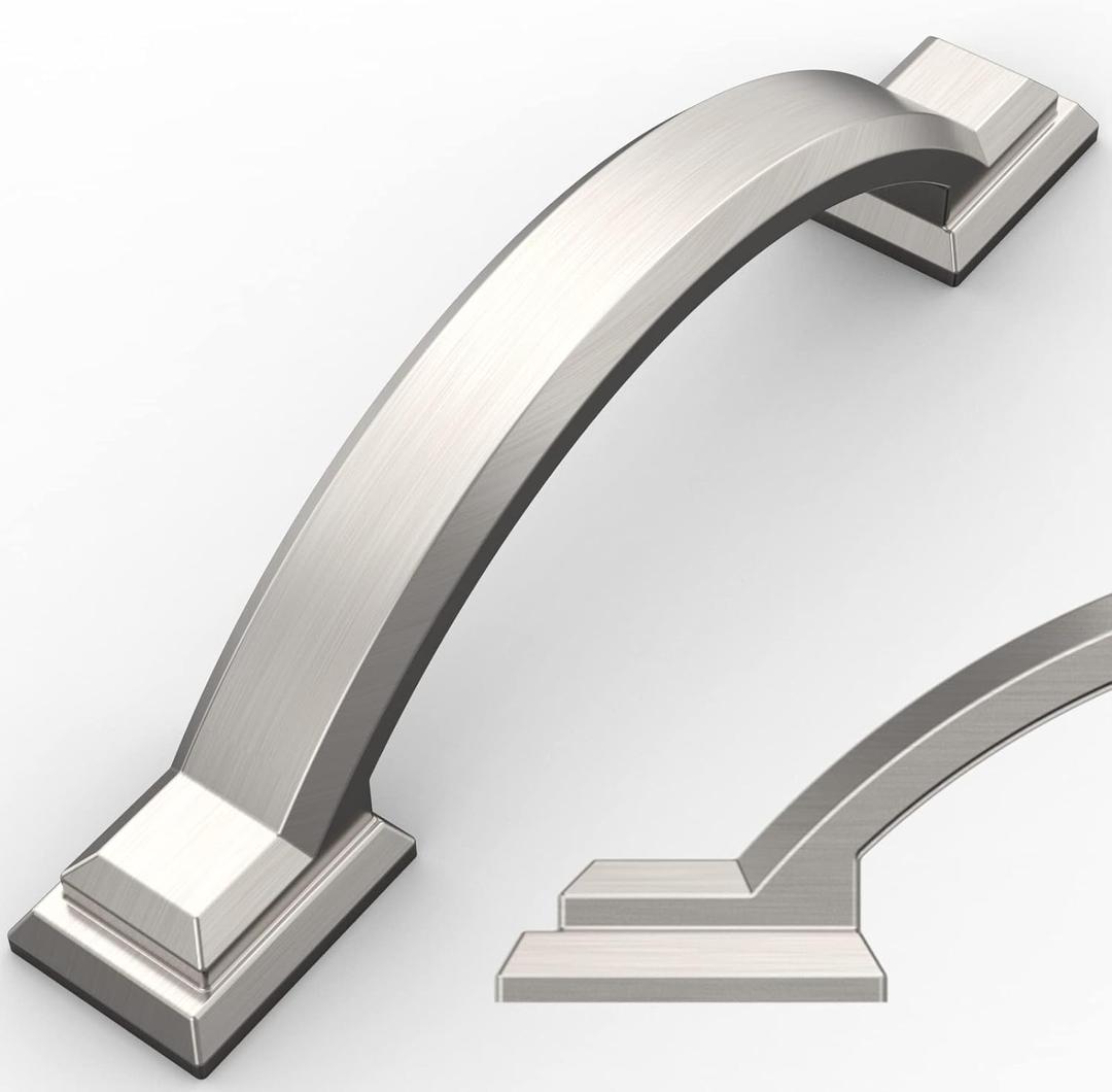Amerdeco 10 Pack Brushed Satin Nickel Cabinet Pulls 3 Inch(76mm) Hole Centers, Handles for Kitchen Cabinet Hardware, Arch Cabinet Handles for Bathroom Dresser Drawer Handles ZH0016