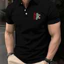 COOLLYME Men’s Graphic Polo Shirt Black Short Sleeve Casual Collared Tee Bold Number Print Humor Statement Summer for Him (Black)