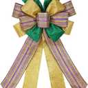 Hying Mardi Gras Bows - Green & Gold Glitter Stripes for Wreaths & Decorations (Style 3: Mg Stripe)
