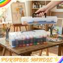 Geelin Clear Paint Storage Box and Paint Brush Storage Box Set, 30 Bottles Capacity Paints Organizer for 2 fl. oz Bottles, Portable Long Brush Holder Boxes, Craft Organizer