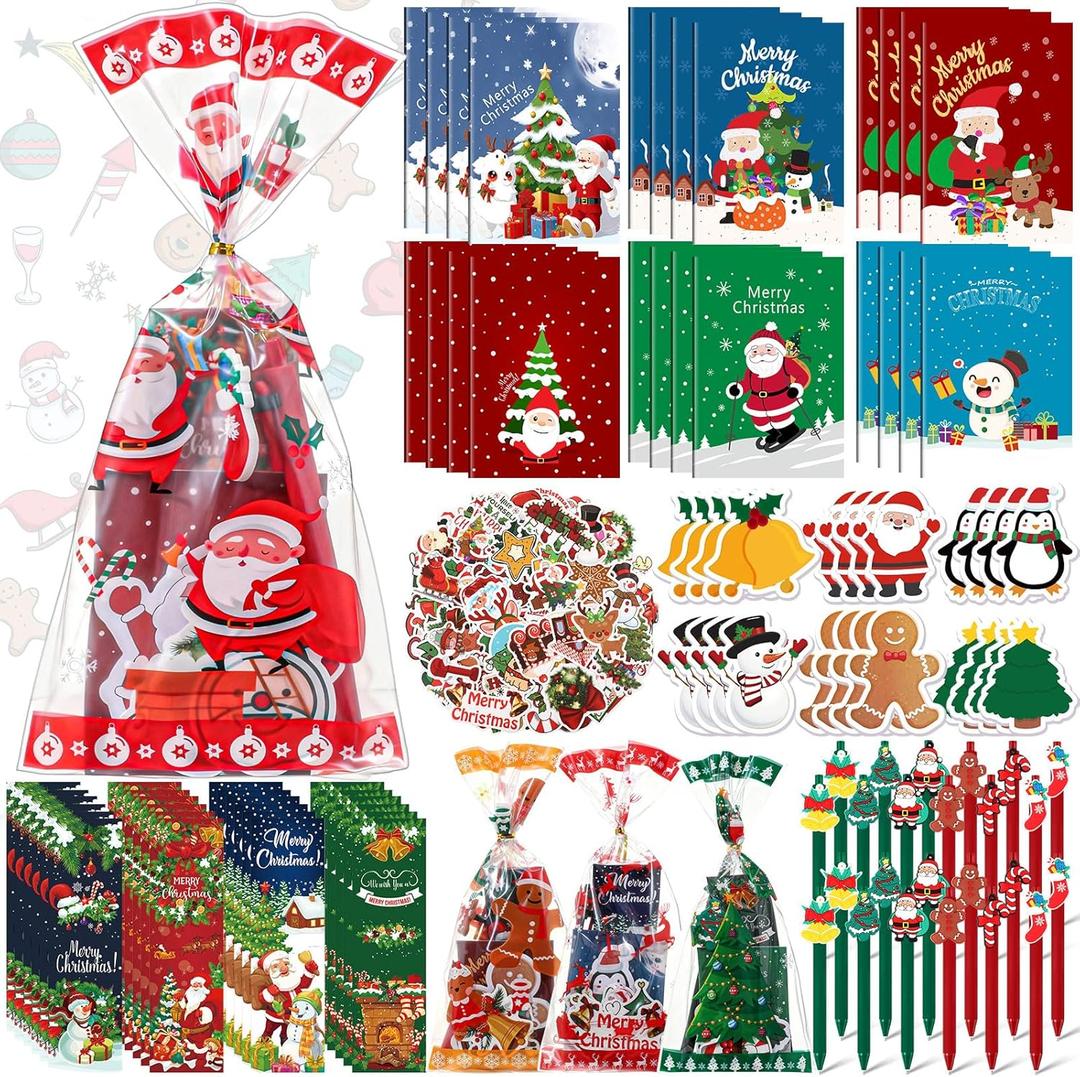 194 Pcs Christmas Stationery Party Favors for Xmas Gift Set with Notebook Sticky Notes Bookmark for Gift Stocking Stuffers Christmas Goodie Bag Fillers Bulk from Teachers
