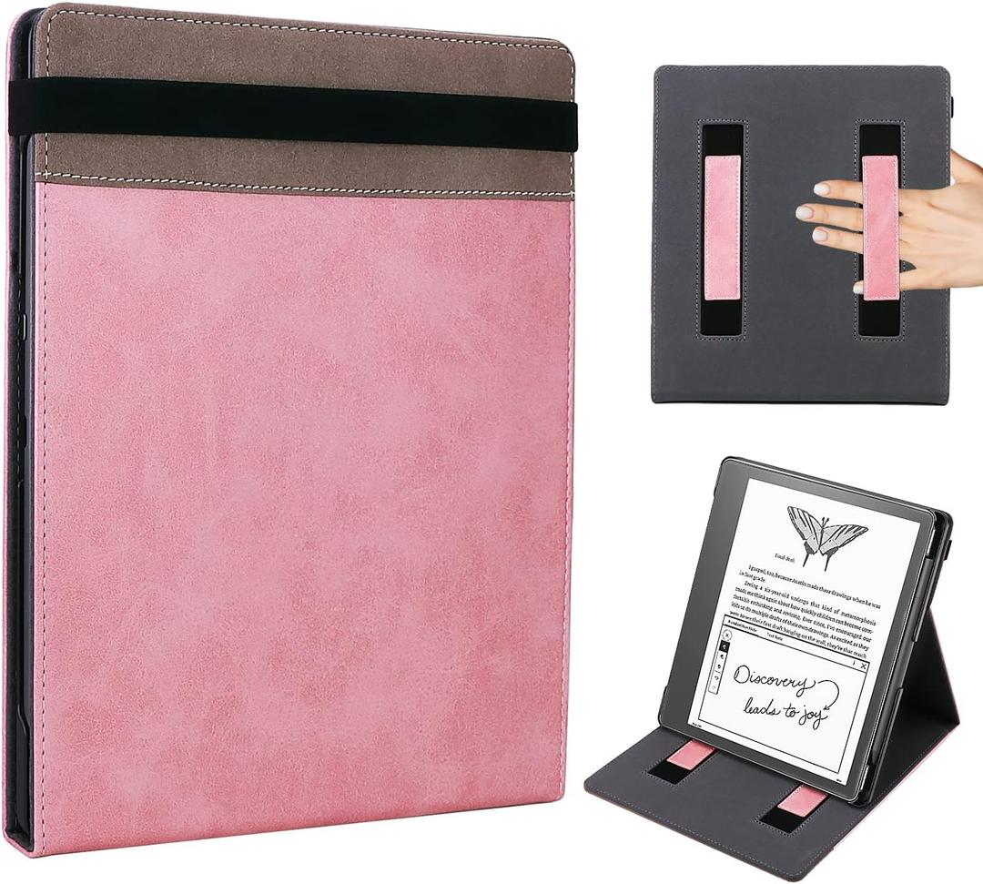 WALNEW Flip Case for 10.2-inch Kindle Scribe 2024/2022 Released, Two Hand Straps and Vertical Multi-Viewing Stand Cover with Auto Wake/Sleep for 10.2 Amazon Kindle Scribe E-Reader (Rosegold)