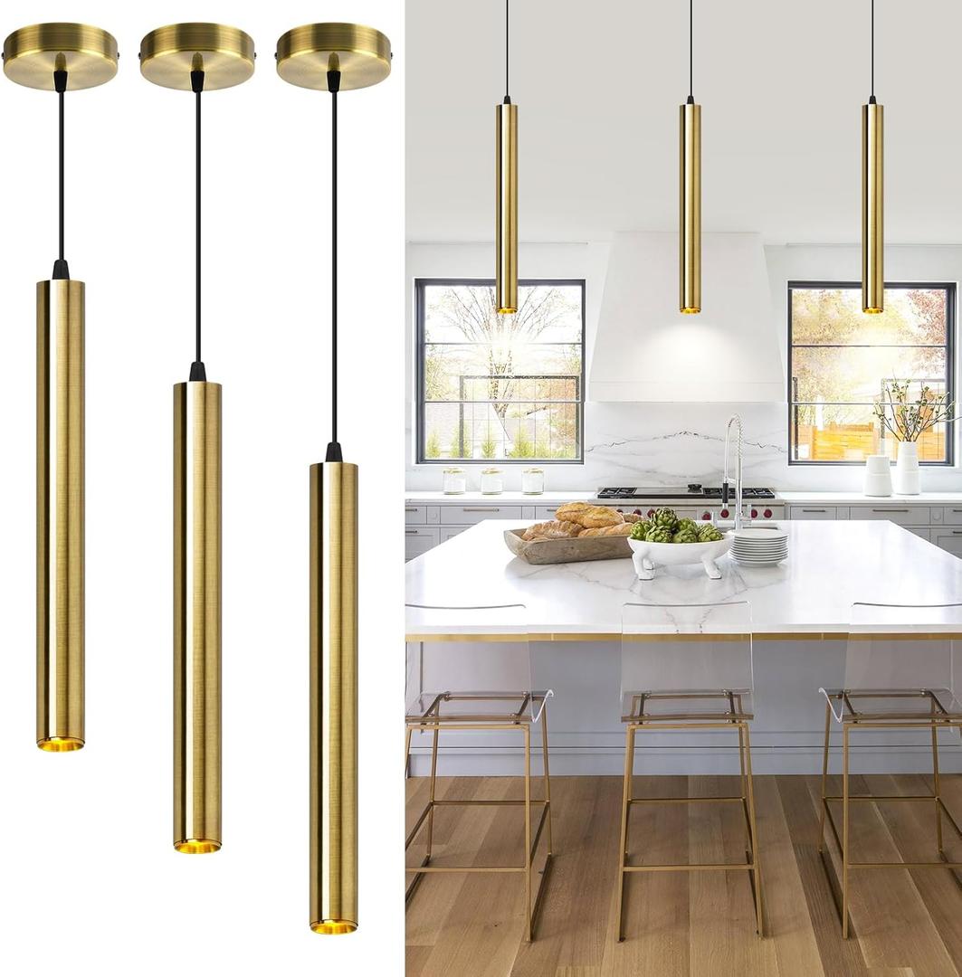 OKELI Modern Pendant Lights 4000K Bronze LED Dimmable Pendant Light Fixtures Pendant Lighting for Kitchen Island,Bar,Bedroom, 15.7inch, 10W, ETL, 3 Pack