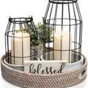 Rustic Farmhouse Lantern Decor Set of 2 - Stylish Decorative Lanterns for Your Living Room, Fireplace Mantle or Kitchen Dining Table - Modern Upscale Beauty for Your Entire Home (Black/White)