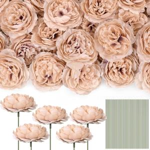 Thiccywoov 100 Pcs Flowers Long Stem Artificial Rose, 3.2 Inches Silk Rose Head Flowers Fake for Wedding Bridal Bouquet Independence Day Home Floral DIY Centerpieces Party Decoration(Nude)