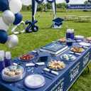 BESTSTAR 350PCS Clear and Blue Disposable Plates Set for 50 Guests, 100 Plastic Plates, 50 Cups, 50 Pre-Rolled Napkins with Plastic Cutlery for Graduation Party, Birthday, Thanksgiving, Christmas