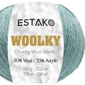 Estako Woolky, (2 Skeins Pack) 70% Acrylic 30% Wool Yarn, Soft, Chunky Bulky Weight #5 for Crochet and Knitting (2 x 3.53 Oz) / (2 x 109 Yrds) (100m) (4005 - Pale Teal)