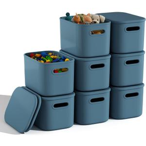 8 Pack Blue Storage Bins with Lids for Shelves, Classroom Storage Bins, Stackable Colored Bins, Plastic Storage Containers with Lids for Organizing, Storage Boxes for Craft, Art Supplies