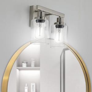 DIKAIDA Bathroom Vanity Light, 2-Light Nickel Modern Matte Wall Sconce Lighting with Clear Glass Shade, Wall Lights,Bath Vintage Wall Mounted Lamps for Mirror Bedroom Living Room