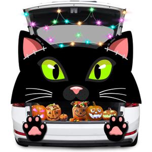 Trunk or Treat Car Decorations Kit,Halloween Cute Black Cat Decorations for SUV Halloween Decor for Garage Door Entryway Archway (Black Cat)
