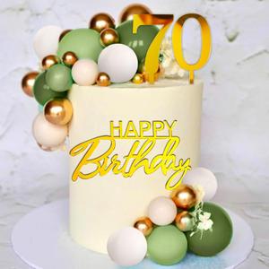 JeVenis Sage Green Happy 70 Birthday Cake Decoration Gold Balls Happy Birthday Sign for Sage Green Party Supplies Favors