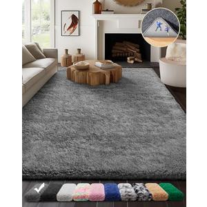 Ophanie Upgrade 8x10 Rugs for Living Room, Grey, Fluffy Shaggy Soft Area Rug, Gray Non-Slip Indoor Floor Carpet for Bedroom, Kids Baby Boys Teen Dorm Home Decor Aesthetic, Nursery