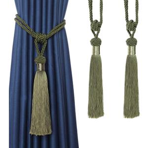 BEL AVENIR Curtain Tiebacks Hand-Woven Holdbacks Home Decorative Tassels Tiebacks (Green, 2 Pack)