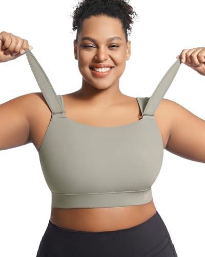 VFUS Women's Sports Bra Wirefree Adjustable Medium-High Support Everyday Wear for Large Bust Plus Size with Removable Pads, XXL