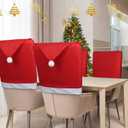 jabrand 4pcs Christmas Chair Covers, Red Chair Back Cover Fabrics Santa Claus Hat Slipcover for Xmas Decor Dining Room Holiday