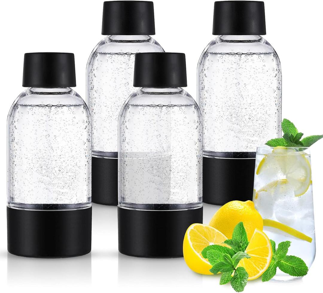 meekoo 4 Pcs Soda Carbonating Bottles Clear Plastic Soda Maker Bottle Compatible with Isoda Drinkmate Maker for Kitchen Home Party Carbonated Drinks Beverages(0.5 Liter) (16.9 Ounces)
