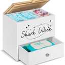 Tampon Holder for Bathroom Decor and Storage, Wood Feminine Product Organizer with Drawer Lid, Shark Week Bathroom Organizer, Pad and Tampon Organizer for Bathroom Accessories, Cotton Ball/Swab Holder