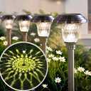 BEAU JARDIN 8 Pack Solar Pathway Lights Outdoor Stainless Steel Lights Solar Powered Waterproof Glass High Lumen Garden Landscape Path Yard Walkway Driveway Outside Color Changing Cool White Silver