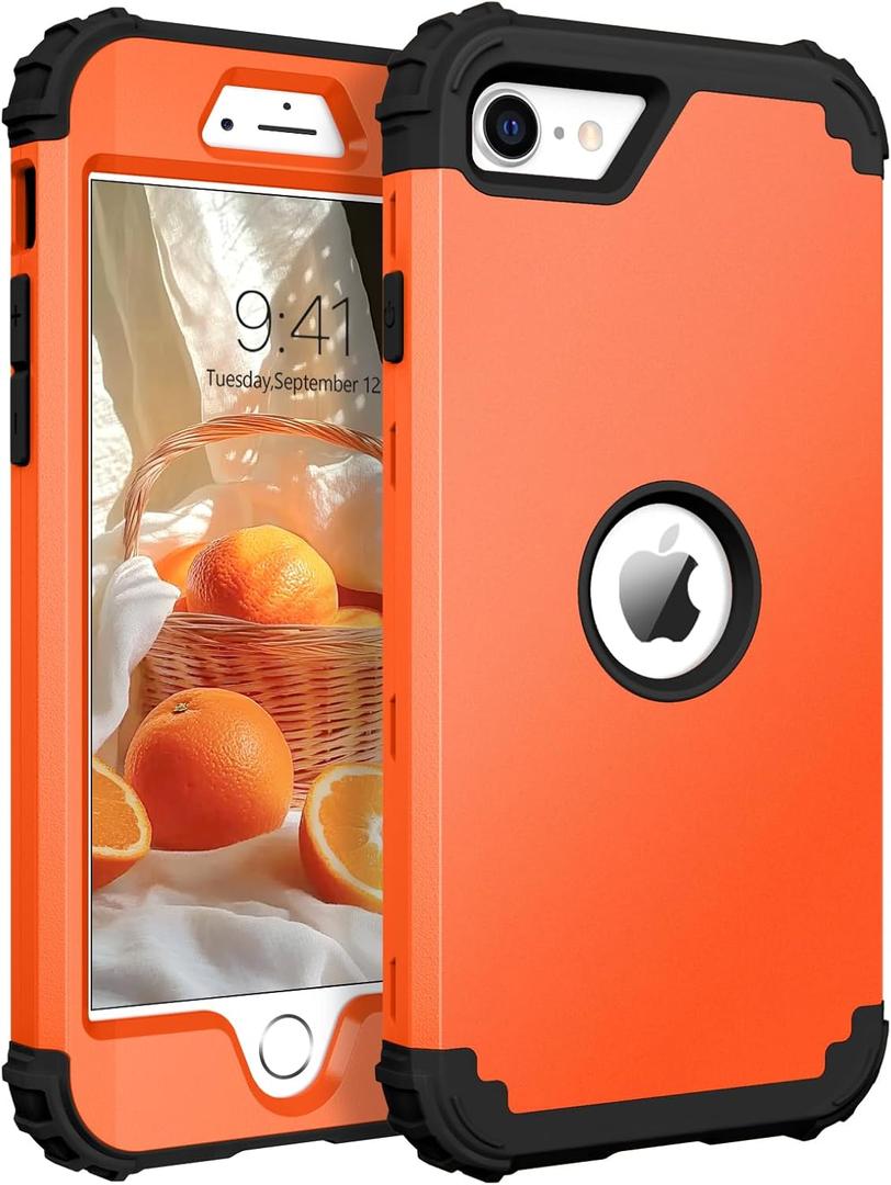 BENTOBEN for iPhone SE 2022 Case and iPhone SE 2020 Case, Heavy Duty 3 in 1 Full Body Rugged Shockproof Hybrid Hard PC Soft Rubber Case for iPhone SE 3rd/2nd Gen, Orange/Black Design