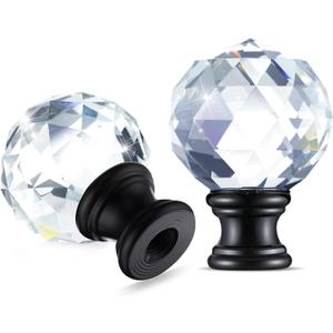 Mudder 2 Pieces Crystal Lamp Finial Cap Knob Screw Topper Clear Finial with Polished Chrome Base 1-3/4 Inches Diamond Knob for Lamp Shade Decorations(Black Base)