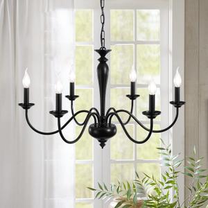 Farmhouse Chandelier 6 Light Black Chandeliers for Dining Room Lighting Fixtures Hanging, Kitchen Island, Rustic Industrial Iron Chandeliers for Foyer, Living Room, Bedroom