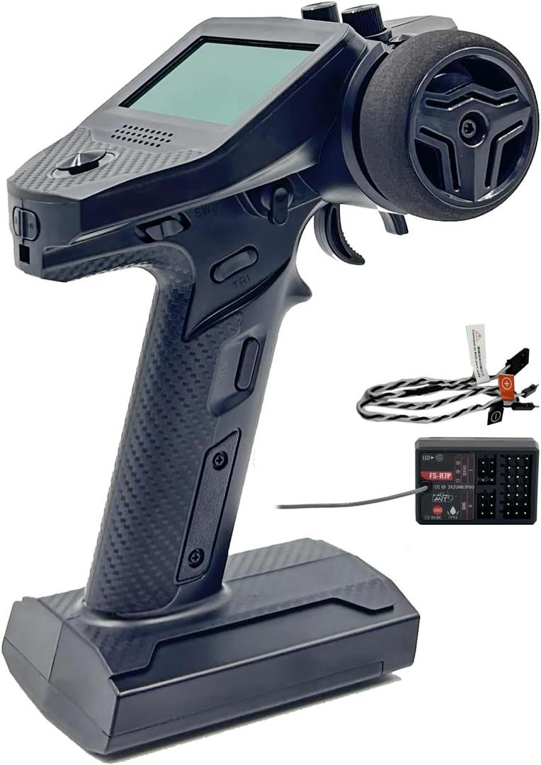 FS-G7P 7 Channels RC Transmitter and Receiver FS-R7P Fly 2.4GHz Sky Surface Radio Controller System for RC Crawler, Buggy, Cars and Boats (Upgrade Sponge Steering Wheel)