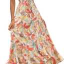 PRETTYGARDEN Women's Boho Floral Maxi Dress Summer Short Sleeve Wrap V Neck Long Flowy Beach Vacation Wedding Guest Dresses, XLarge