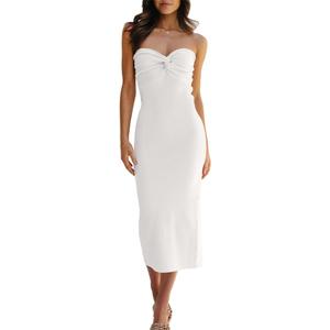 LILLUSORY Knitted Dresses Twisted Front Bodycon Dress with Back Slit (Small, White)
