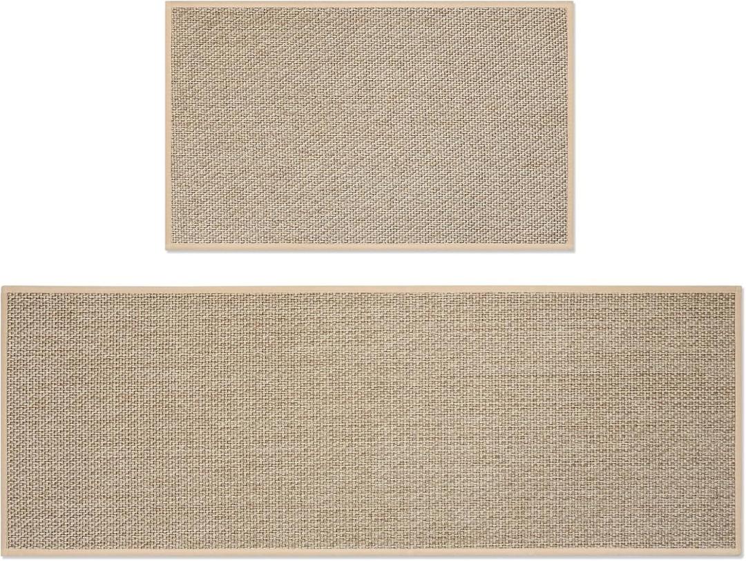 CRUGLA Kitchen Rugs and Mats Non Skid Washable Sets of 2Absorbent Standing Runner Rugs for Floor, Kitchen, Bathroom, Bedroom, Living Room - Beige (47x17+29.5x17inch)