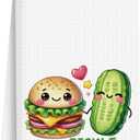 Valentines Day Kitchen Towels, Valentines Day Decorations, Gift for Her Him Boyfriend Girlfriend, Funny Food Pun Pickle and Burger Dish Towels, Anniversary Decoration Hand Towel 14x24 Inch