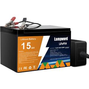 Lithium Battery 12V 15Ah LiFePO4 Battery 4000+ Deep Cycle Rechargeable Batteries With Charger for Trolling Motor/Golf Cart/Solar and Wind Power,UPS/RV Battery,Lighting,Fish Finder