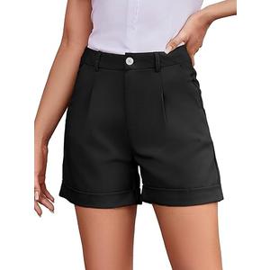 Women Dress Shorts Womens Shorts Dressy Casual High Waisted Shorts for Ladies Cuffed Hem (XXL, Black)