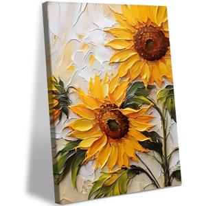 Sunflower Canvas Wall Art Abstract Sunflower Texture Landscape Wall Decor Artwork Yellow Floral Pictures Paintings Modern Botanical Posters Print Living Room Dining Room Kitchen Decor 1216 Inch