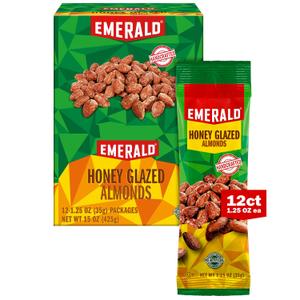 Emerald Nuts Honey Glazed Almonds 12 Ct (1-Pack) | 1.25 Oz Individual Snack Tubes | Kosher Dairy Certified, Non-GMO, Contains No Artificial Preservatives, Flavors or Synthetic Colors, BB Date: 04/07/26