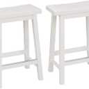 Amazon Basics Solid Wood Saddle-Seat Kitchen Counter Barstool with Footrest, Easy Assembly - 24-Inch Height - White - Set of 2