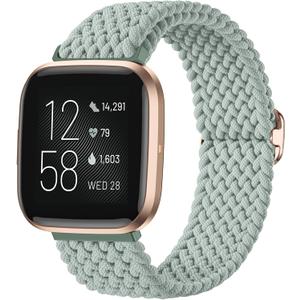 Maledan Elastic Bands Compatible with Fitbit Versa 2/SE/Lite for Women Men, Smartwatch Soft Braided Bracelet Replacement Band Accessory, Green (Fit for wrist size 5.43"-8.58"(138mm-218mm))