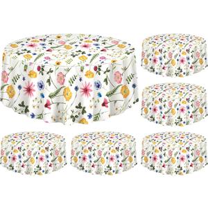 Kinlop 6 Pcs Plastic Round Tea Party Tablecloths 70" Floral Table Cloth Decorative Disposable Outdoor Flower Table Cover Disposable Summer Tabletop for Partys Picnic (Flower,Colorful)