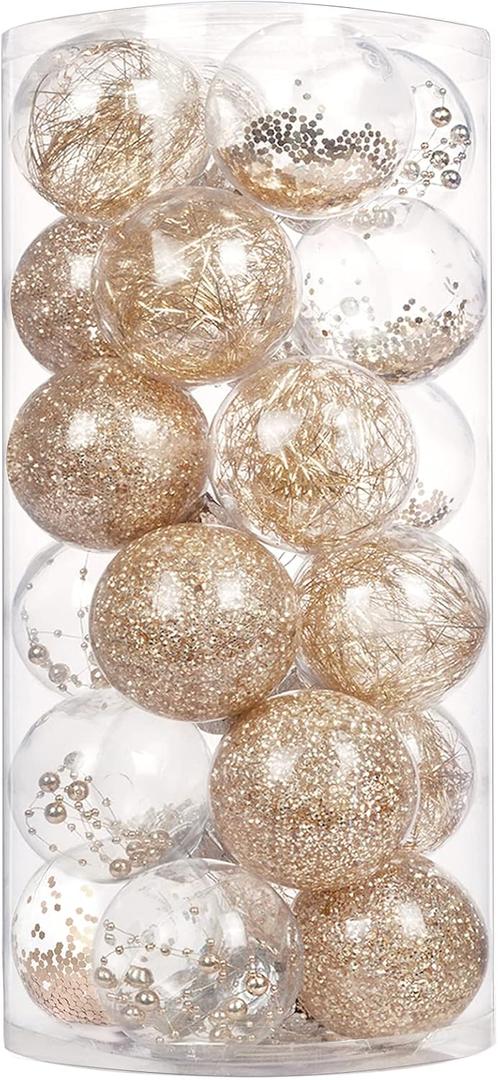 24ct Shatterproof Clear Christmas Ball Ornaments Decorative Xmas Baubles Delicate Balls Decorations (2.36''/60mm,Champagne) (Champgne)