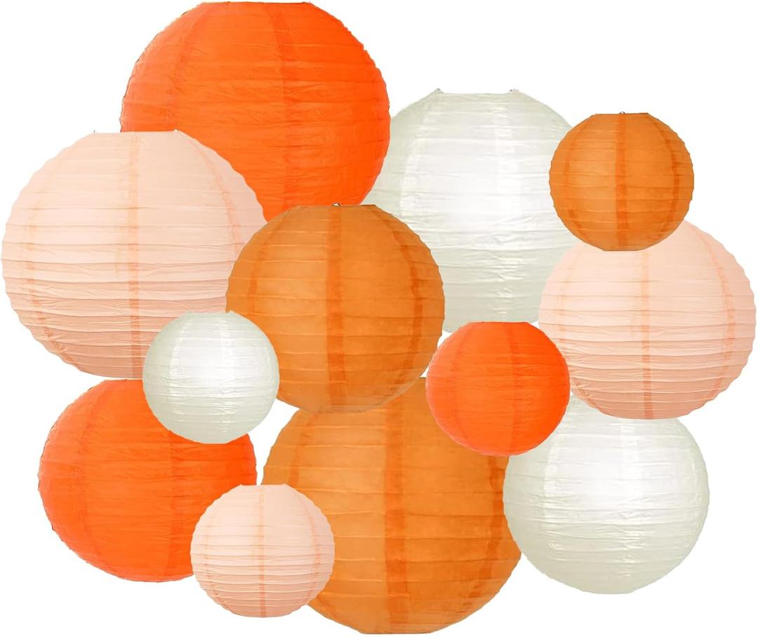 ZOOYOO Orange Peach Paper Lanterns Decorative, Thanksgiving Party Hanging Paper Lanterns Decorations for Fall Harvest Thanksgiving Boho Birthday Wedding Bridal Shower Home Decor Party Decoration 12PCS