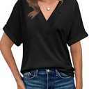 Womens Summer V-Neck Tees 2025- Lightweight Short Sleeve Tops with Soft Stretch | Trendy Casual T-Shirts for Spring & Summer Large