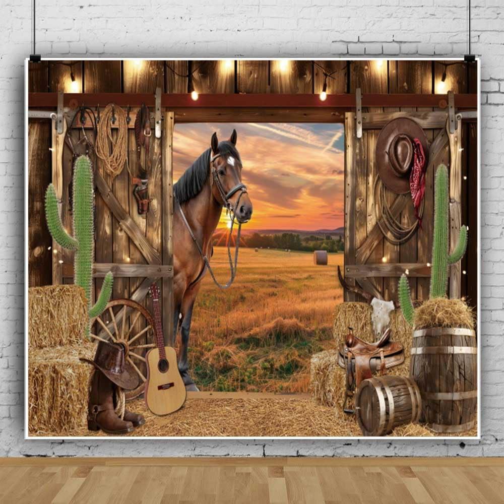 10x8ft Western Backdrop Barn Door Cowboy Backdrops for Photography Western Party Decorations Glitter Wild West Saloon Rodeo Background Large Banner Photo Booth Horse Theme Birthday Baby Shower